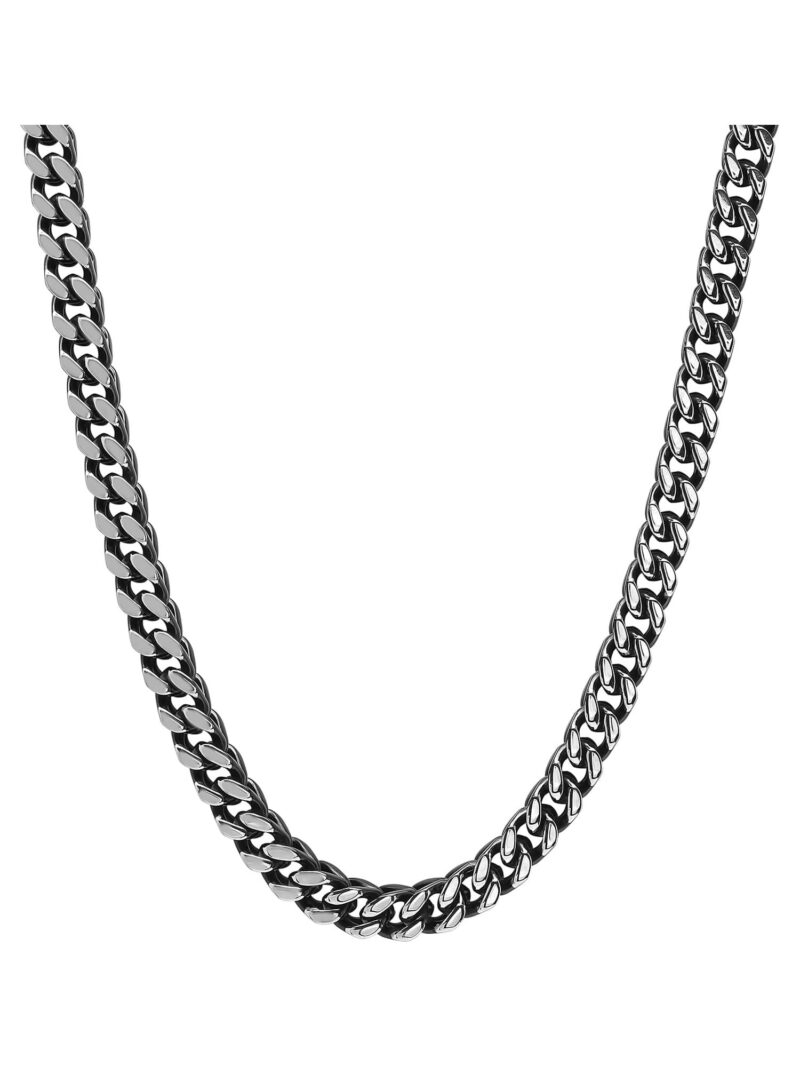 Mens Black & Silver-Tone Stainless Steel Franco Link Chain Necklace