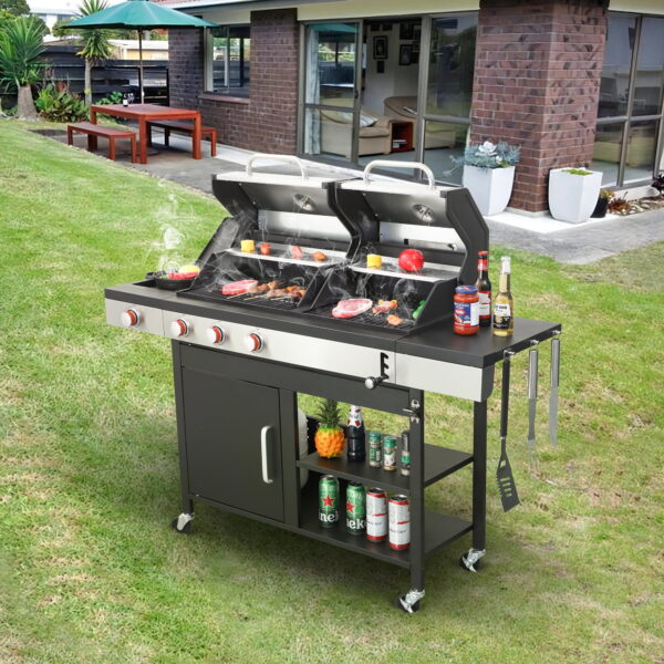Miniyam 3-Burner Multi-function Propane Gas BBQ Grill with Side Burner for Outdoor Cooking, 37230BTU Output, Stainless Steel