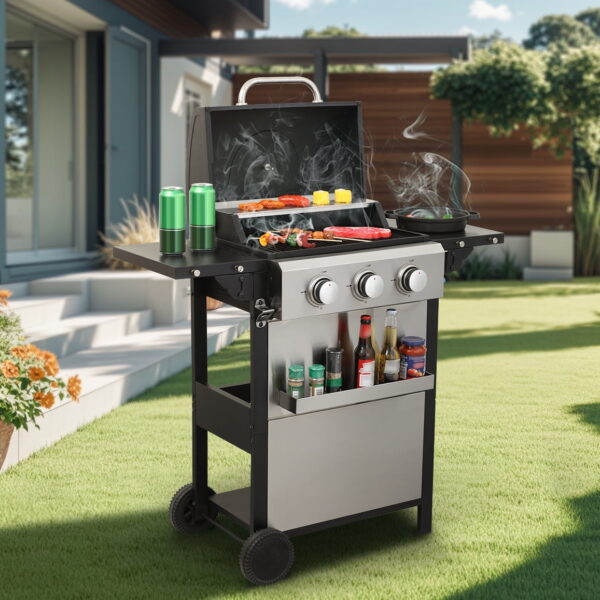 Miniyam 3 Burners Stainless Steel BBQ Propane Gas Grill for Outdoor Barbecue