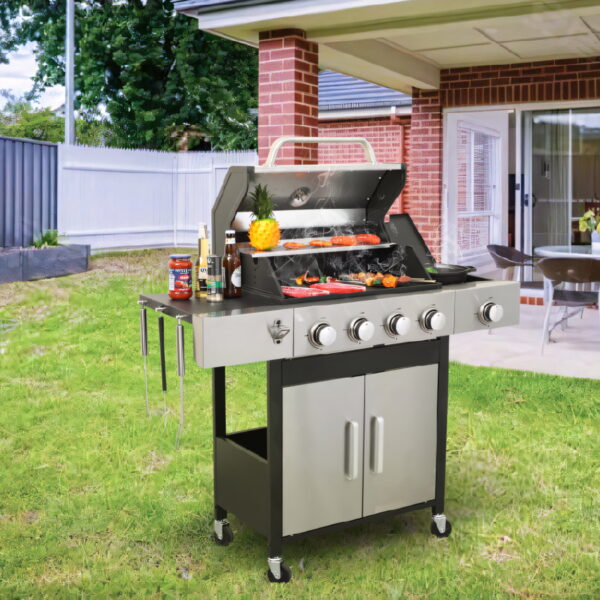 Miniyam 4 Burners BBQ Propane Gas Grill with Side Burner for Outdoor Barbecue, 46790 BTU Output