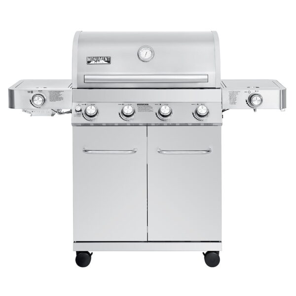 Monument Grills 4-Burner Propane Gas Grill in Stainless with LED Controls, Side and Side Sear Burners