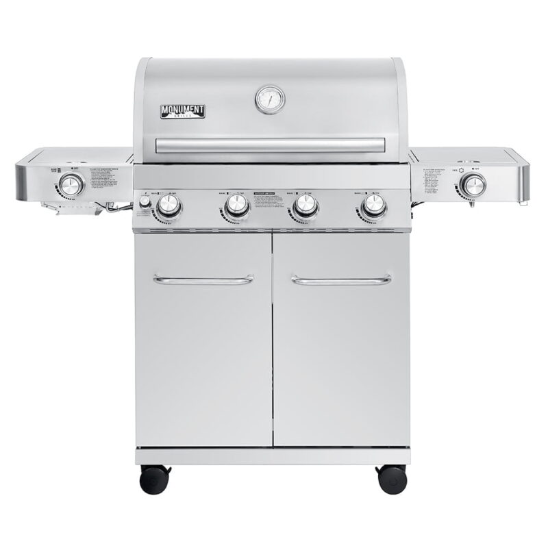 Monument Grills 4-Burner Propane Gas Grill in Stainless with LED Controls, Side and Side Sear Burners