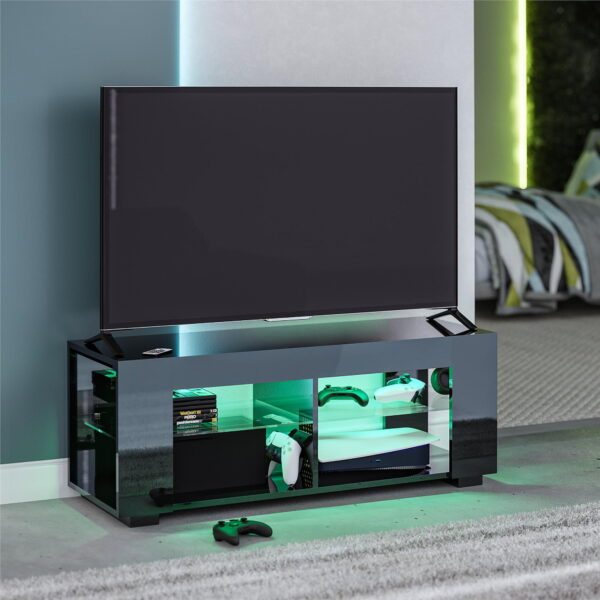 NTense LED TV Stand with Glass Shelves for TVs up to 55", Black Gloss