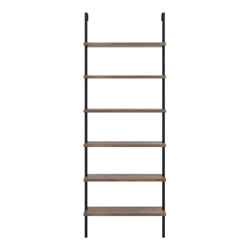 Nathan James Theo 6-Shelf Tall Bookcase Wall Mount Bookshelf Natural Wood Industrial Metal Frame Reclaimed Oak/Black