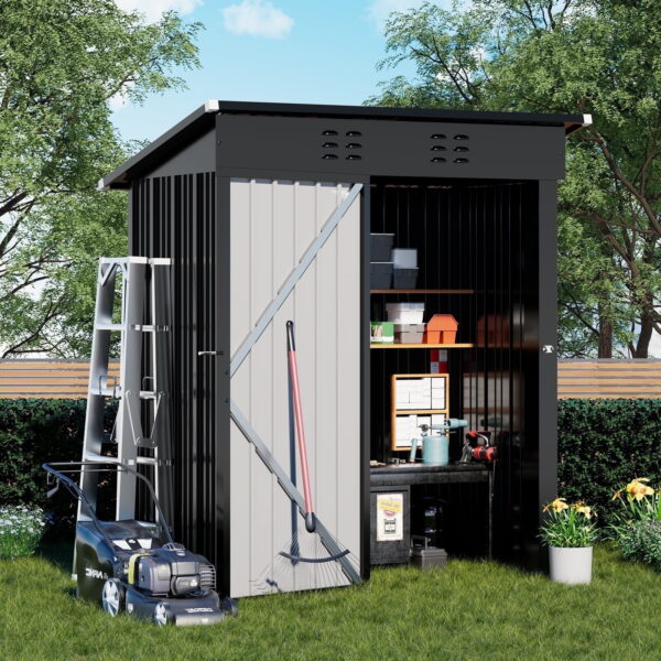COMHOMA Outdoor Storage Shed 5 x 3 FT Shed with Lockable Door Steel Garden Shed with Air Vent,Gray