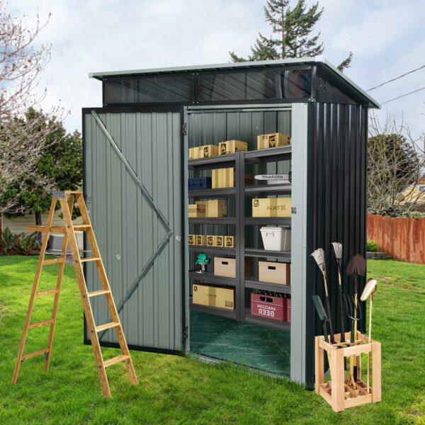 Outdoor Storage Sheds with Door 5FTx3FT Pent Roof Metal Garden Tool Storage for Backyard