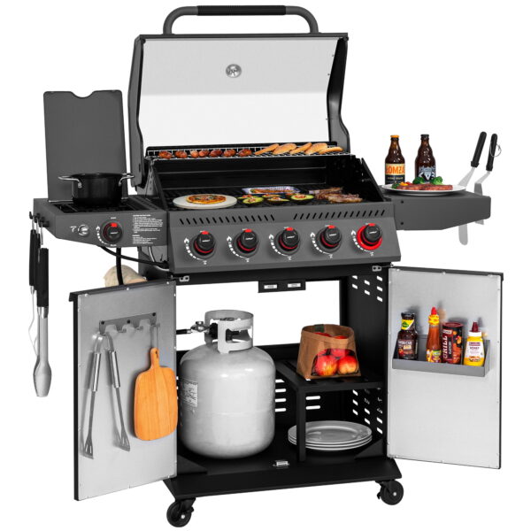 Royal Gourmet GA5407H 5-Burner BBQ Gas Grill with Sear Burner and Lidded Side Burner,Cabinet Style Grill for Outdoor Grilling and Backyard Cooking, Black