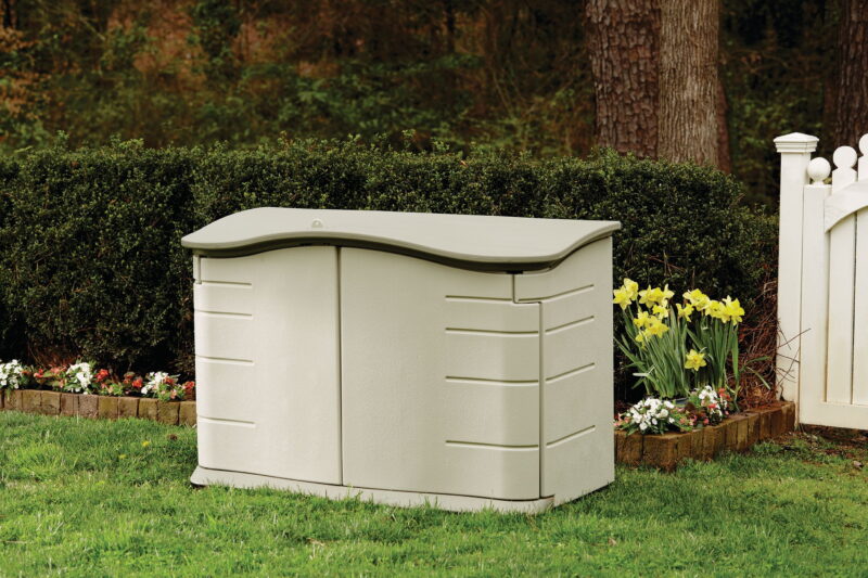 Rubbermaid Horizontal Storage Shed, Olive & Sandstone 58.5"L x 35.8"W x 11.8"H  49.7lbs
