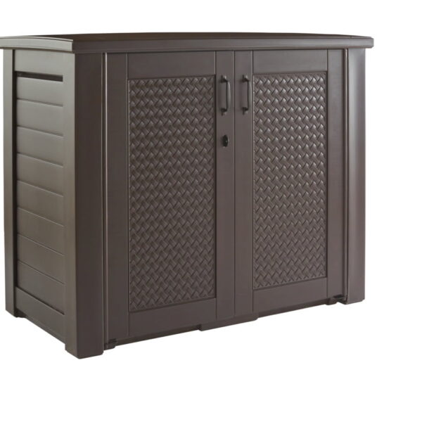 Rubbermaid Patio Chic Outdoor Resin Storage Cabinet, 123 Gallons, Dark Teak