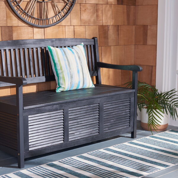 SAFAVIEH Brisbane Transitional Outdoor Patio Storage Bench, Black