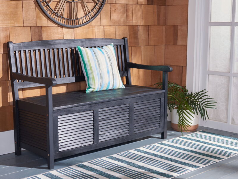 SAFAVIEH Brisbane Transitional Outdoor Patio Storage Bench, Black