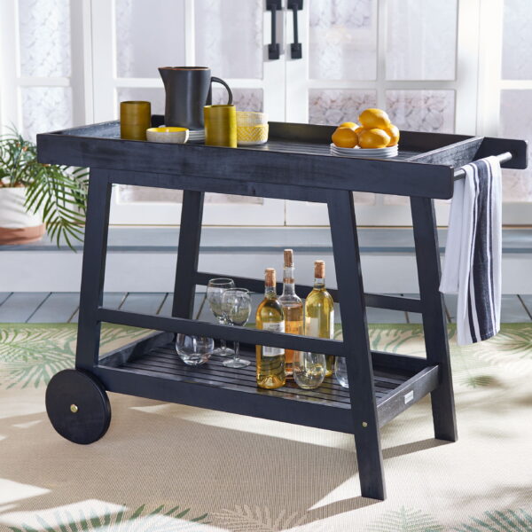 SAFAVIEH Renzo Transitional Outdoor Patio 2 Tier Bar Cart, Black