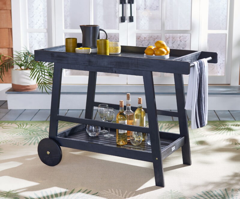 SAFAVIEH Renzo Transitional Outdoor Patio 2 Tier Bar Cart, Black