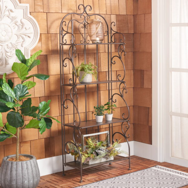 SAFAVIEH Tyrique Outdoor Patio 4 Tier Shelf Unit, Rustic Brown