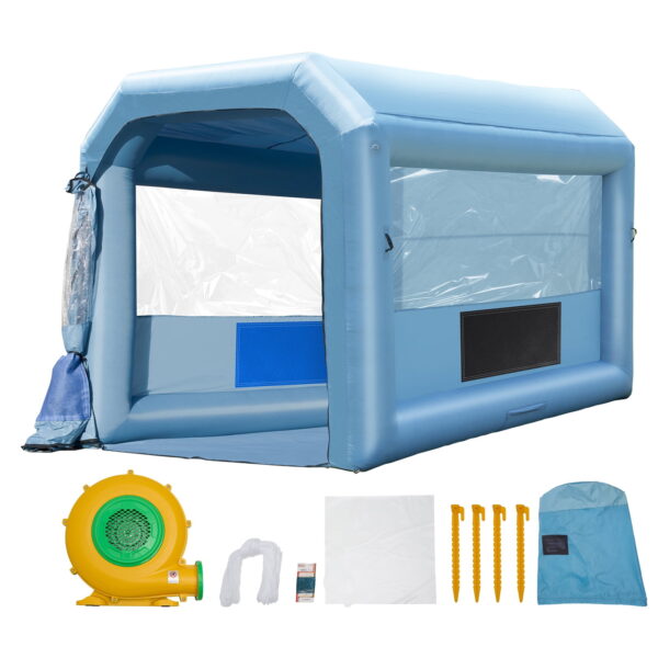 KFFKFF Portable Spray Shelter, 13.1x9.8x9 ft, Includes 750W Blower & Filtration System, Ideal for Motorcycles, Bicycles & Vehicle Parts