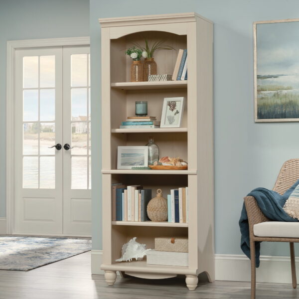 Sauder Harbor View 5 Shelf Bookcase, Antiqued White Finish