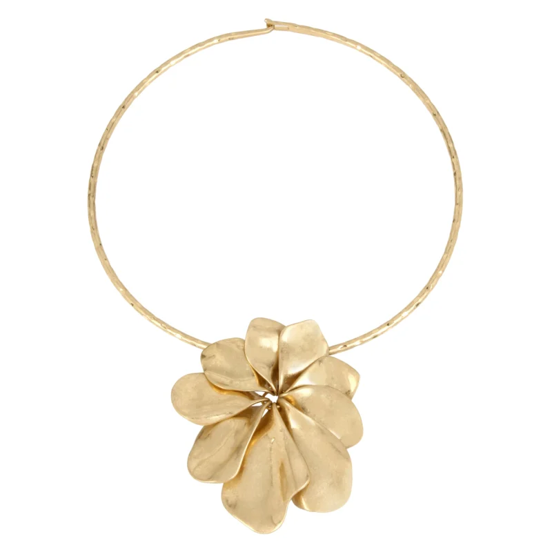 Sculptural Flower Pendant Collar Necklace