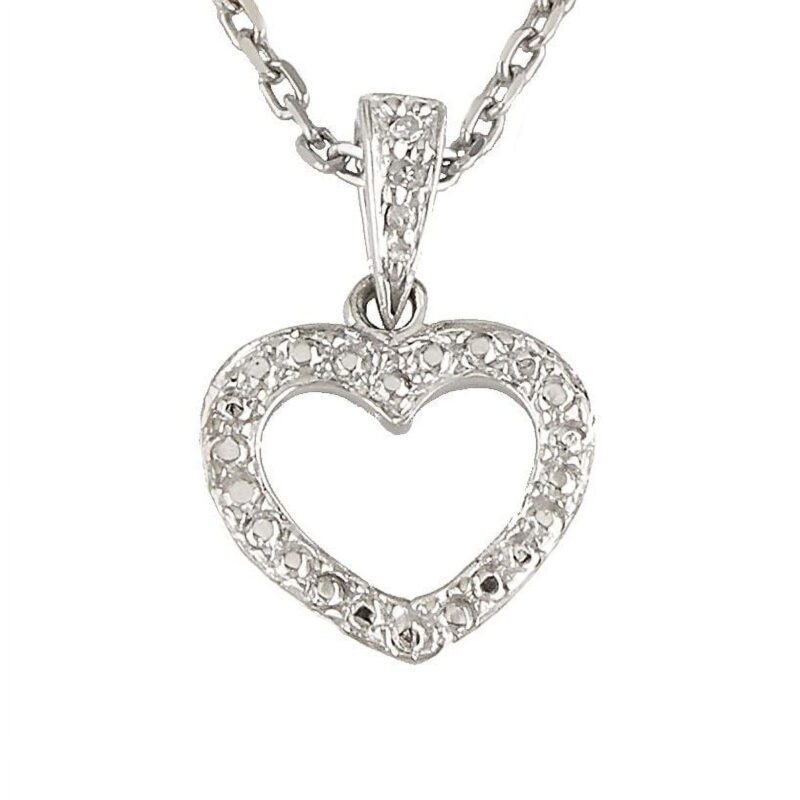 Silver Diamond Heart Necklace (16+2")