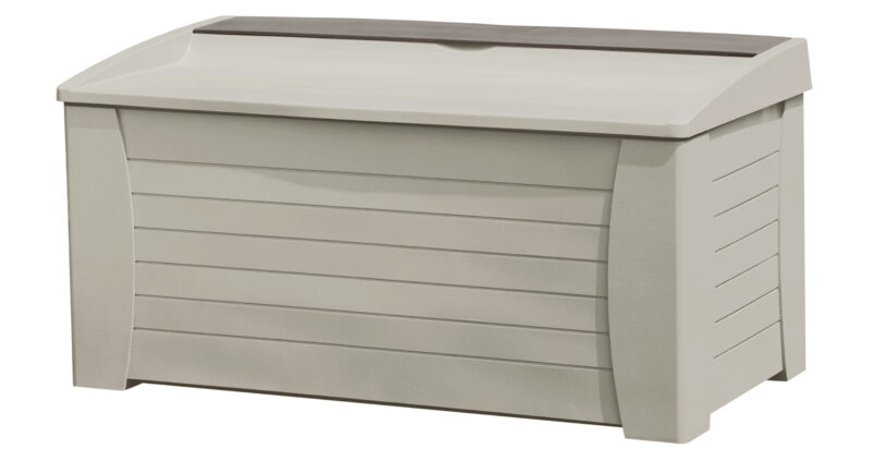 Suncast 127 Gal Outdoor Patio Storage Deck Box/Seat, Resin, Taupe, 54.5" D x 27" H x 28" W 35 lbs.