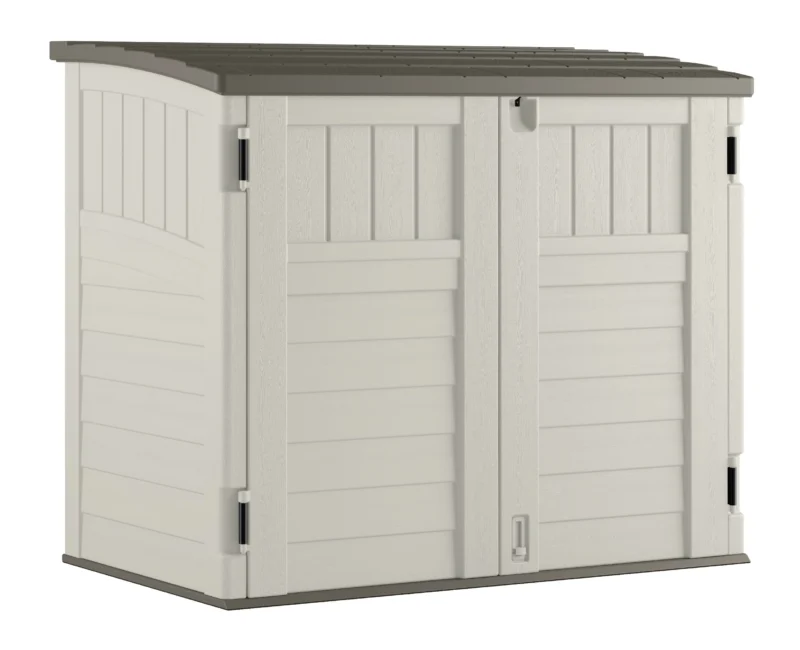 Suncast 34 Cubic ft. Horizontal Outdoor Resin Storage Shed, Vanilla,53 in D x 45.5 in H x 32.25 in W
