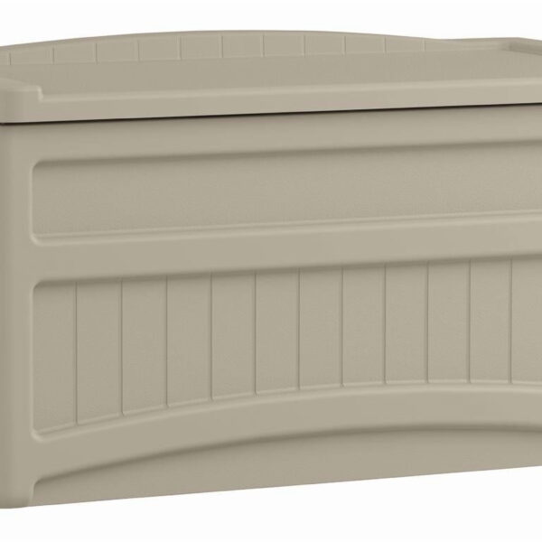 Suncast 73-Gallon Resin Outdoor Storage Deck Box with Seat for Patio, Taupe, 46 x 25.5 x 23.75 in.