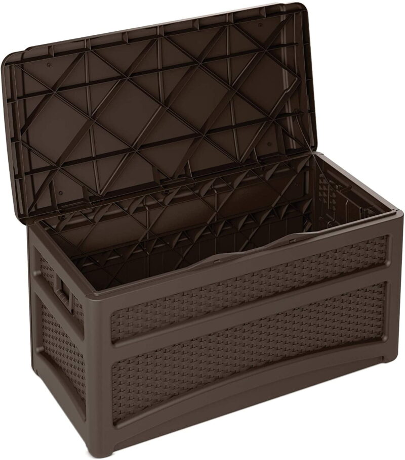 Suncast 73-Gal. Weather-Resistant Resin Outdoor Deck Storage Box and Bench, Java