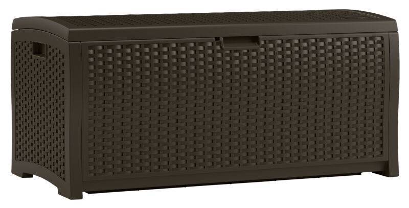 Suncast 73-Gal. Weather-Resistant Resin Outdoor Deck Storage Box and Bench, Mocha Brown