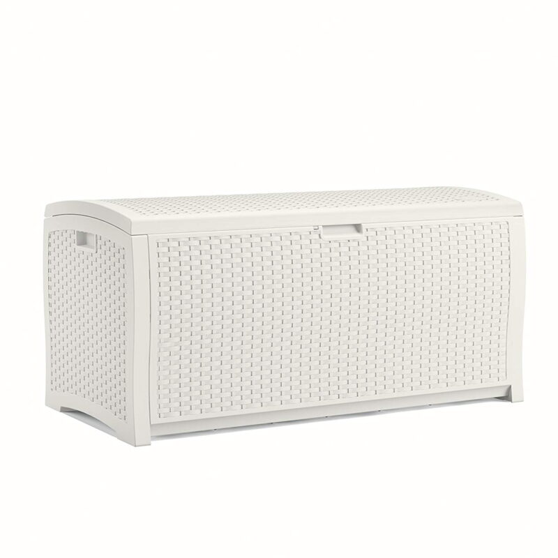 Suncast 99-Gal. Weather-Resistant Resin Outdoor Deck Storage Box and Bench, White