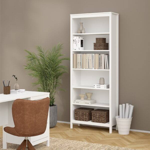 Tvilum Madrid Adjustable 6 Shelf Bookcase, Open Storage Home Office Bookshelf for Adults, White