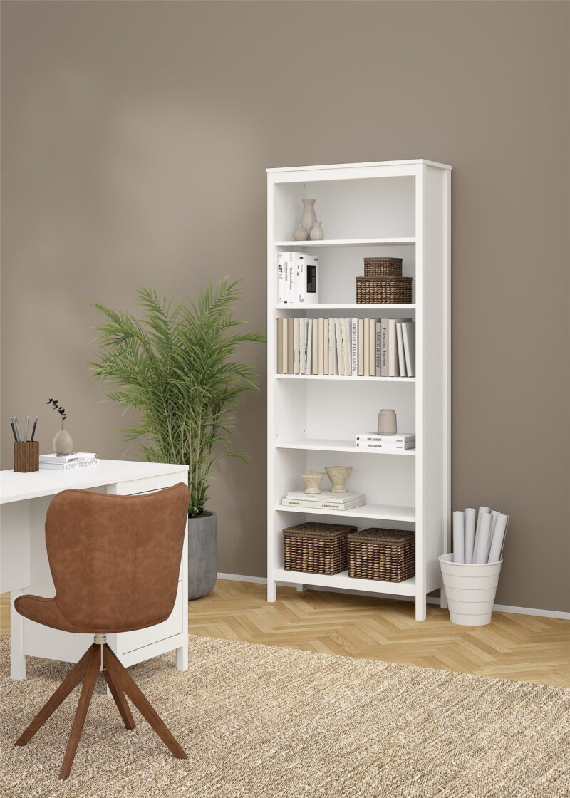 Tvilum Madrid Adjustable 6 Shelf Bookcase, Open Storage Home Office Bookshelf for Adults, White