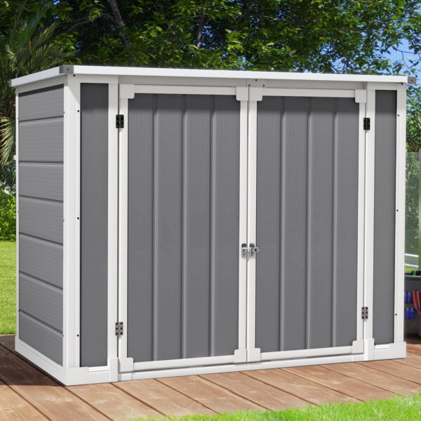 Uforic Outdoor Storage Shed,4.7x2.5ft All-Weather Waterproof with Hydraulic Struts, Triple Locks, Floor Locking for Garden Tools and Trash Cans
