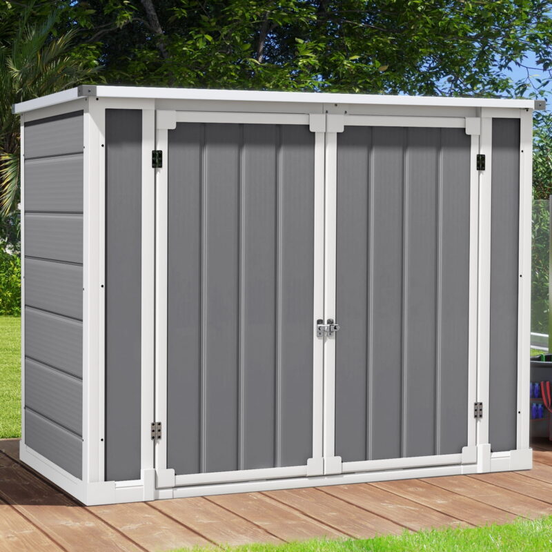 Uforic Outdoor Storage Shed,4.7x2.5ft All-Weather Waterproof with Hydraulic Struts, Triple Locks, Floor Locking for Garden Tools and Trash Cans