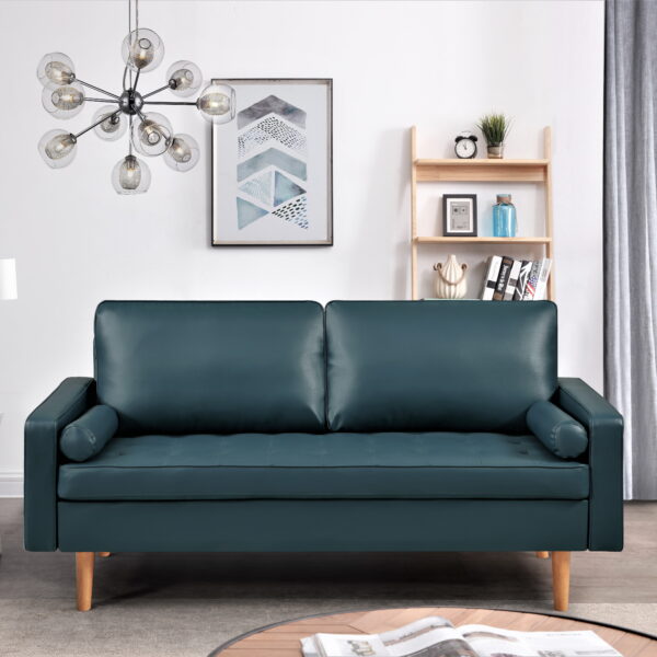 US PRIDE FURNITURE Partone 69.7'' Vegan Faux Leather Square Arm Sofa -Dark Ocean Blue
