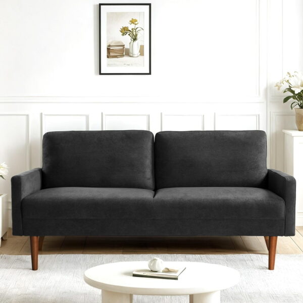 US Pride Furniture 67 in. Wide Square Arm Velvet Modern Rectangle Sofa in Black