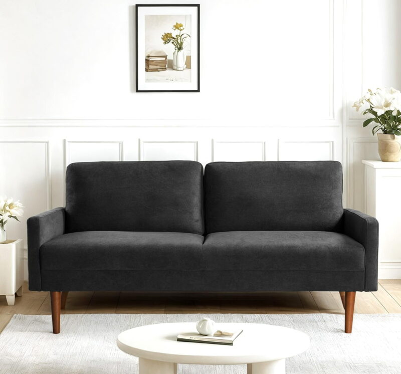 US Pride Furniture 67 in. Wide Square Arm Velvet Modern Rectangle Sofa in Black