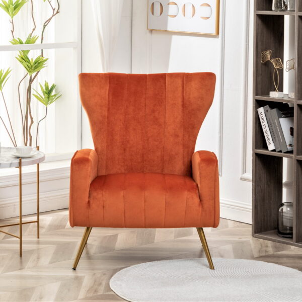 US Pride Furniture Kaleigh 27.56"W Velvet Sofa Chair with Metal Legs, Orange Red