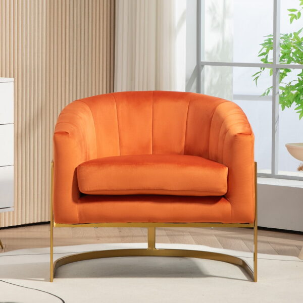 US Pride Furniture Modern Accent Armchair Luxury Gold Frame and Multi-colored Velvet Material Infuse Elegant Flair Red Orange