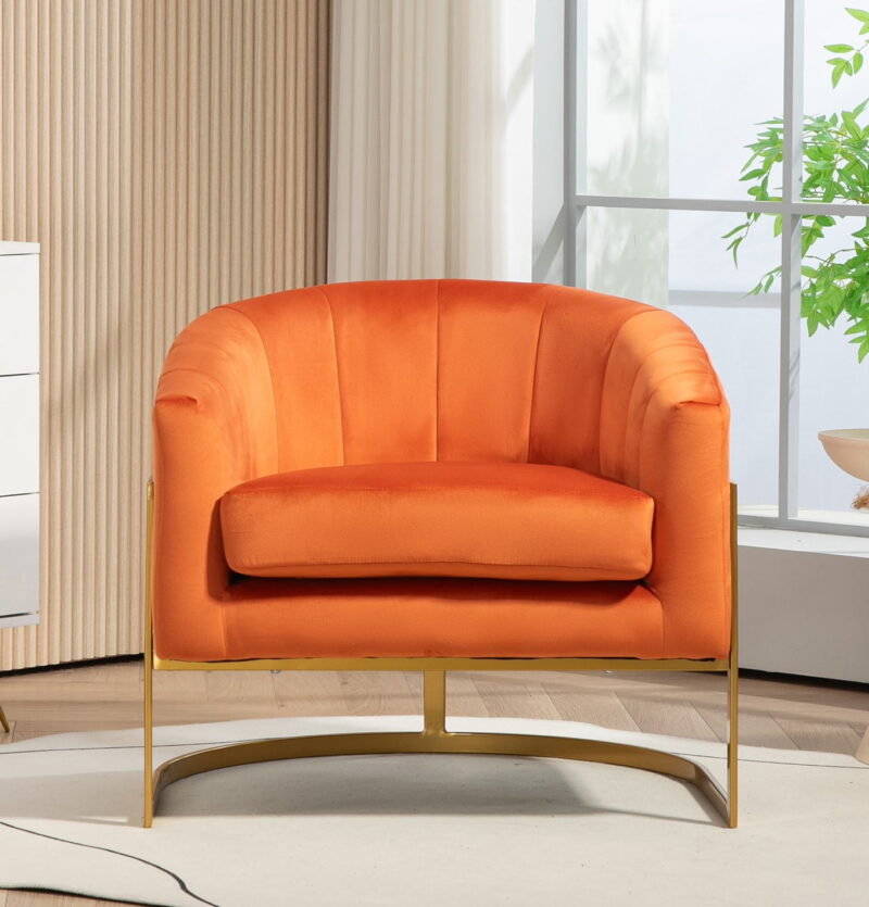 US Pride Furniture Modern Accent Armchair Luxury Gold Frame and Multi-colored Velvet Material Infuse Elegant Flair Red Orange