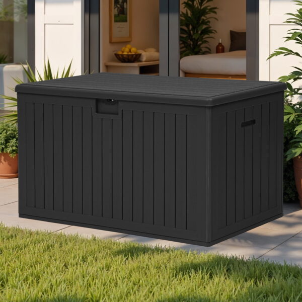Uforic 180 Gallon Extra Large Outdoor Deck Box, Double-Wall Resin Storage Box with Flexible Divider, Lockable,‎Weatherproof,Black