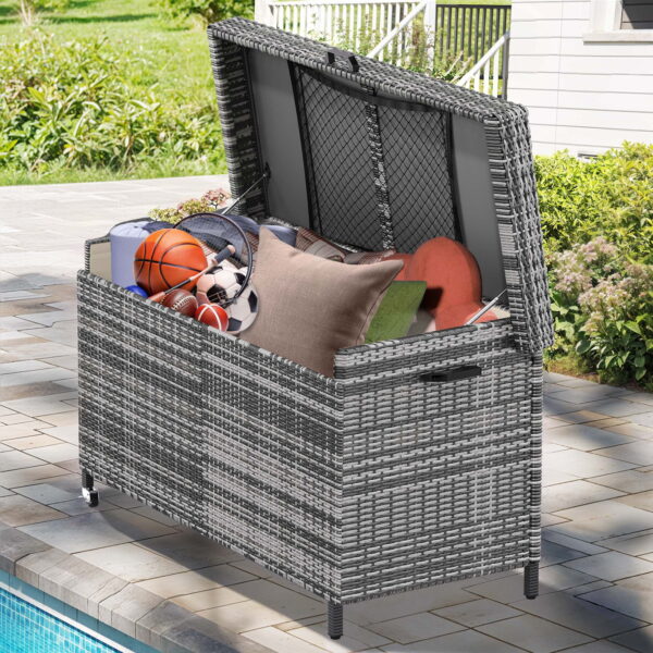 Uforic 200 Gal Large Outdoor Storage Box with Wheels, All-Weather Rattan Cabinet for Patio/Pool, Gray