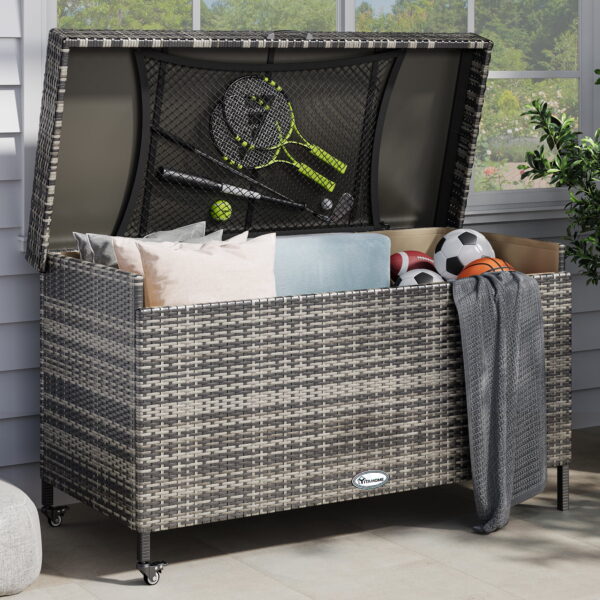 Uforic 200 Gallon Outdoor Wicker Storage Box, Extra Large Rattan Deck Box,Waterproof Patio Storage Box w/Storage Net,Grey
