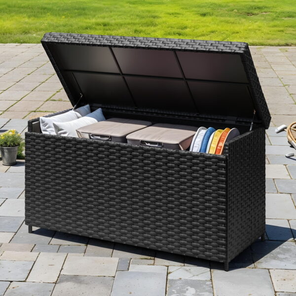 Uforic 230 Gallon Large Wicker Patio Deck Boxes,Waterproof Outdoor Toy Storage Boxes - Black