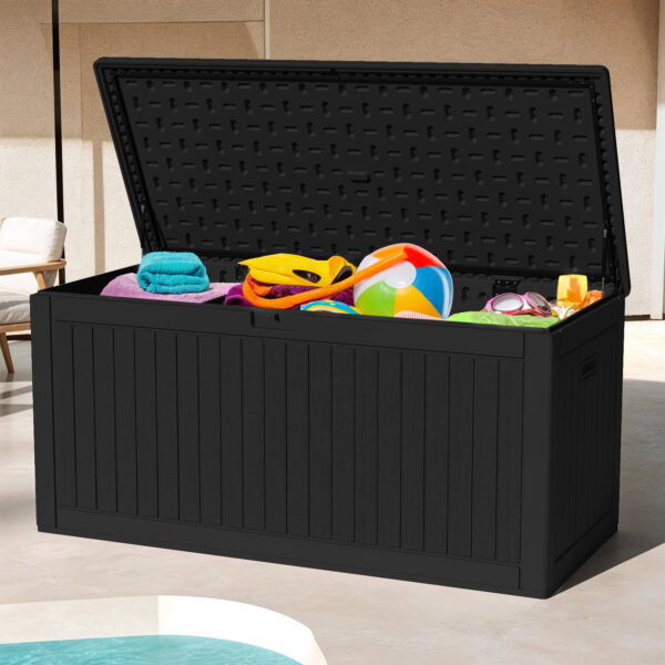 Uforic 260 Gallon Extra Large Outdoor Deck Box, Double-Wall Resin Storage Box with Flexible Divider, Lockable,‎ Weatherproof, Black