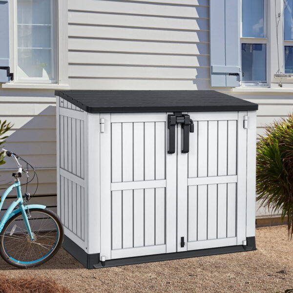 Uforic 36 Cu Ft All-weather Tool Cabinet with Air Vent, Lockable Doors & Lift-Up Roof, Light Gray