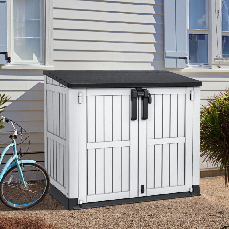 Uforic 36 Cu Ft All-weather Tool Cabinet with Air Vent, Lockable Doors & Lift-Up Roof, Light Gray