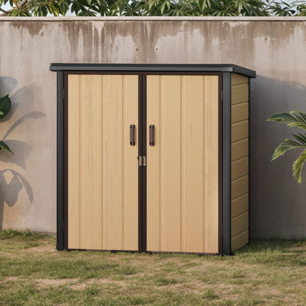 Uforic 51 Cu Ft Outdoor Vertical Storage Shed with Floor & 2 Shelves, Waterproof, Lockable (Brown)