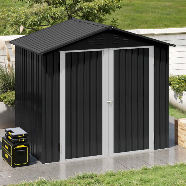 Uforic 6 Ft x 4 Ft Outdoor Tool Shed with Air Vents & Lockable Doors for Bikes & Tools, Dark Gray