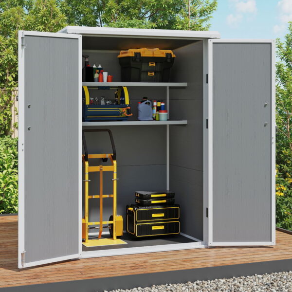 Uforic 60 Cu.Ft Outdoor Storage Shed, Weatherproof Tall Plastic Cabinet w/ Shelves, Lockable, Gray