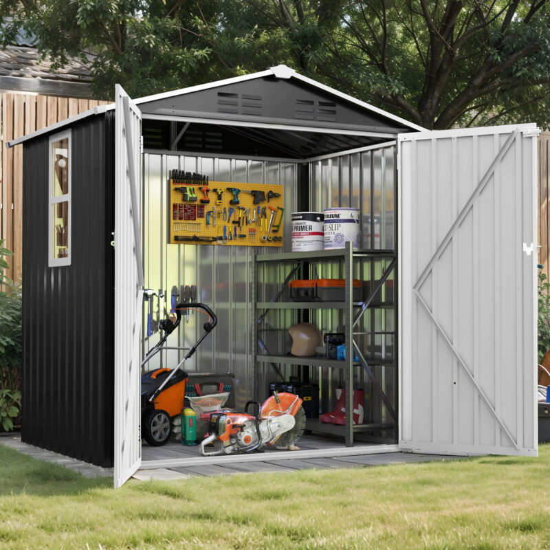 Uforic 6x4FT Tall Storage Shed with Window, Ventilation, Lockable Doors, & Sloped Roof for Outdoor, Dark Gray