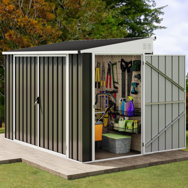 Uforic 8' x 4' Outdoor Metal Storage Shed,  Tools Garden Shed with 3 Lockable Doors & Air Vent & Sloped Roof